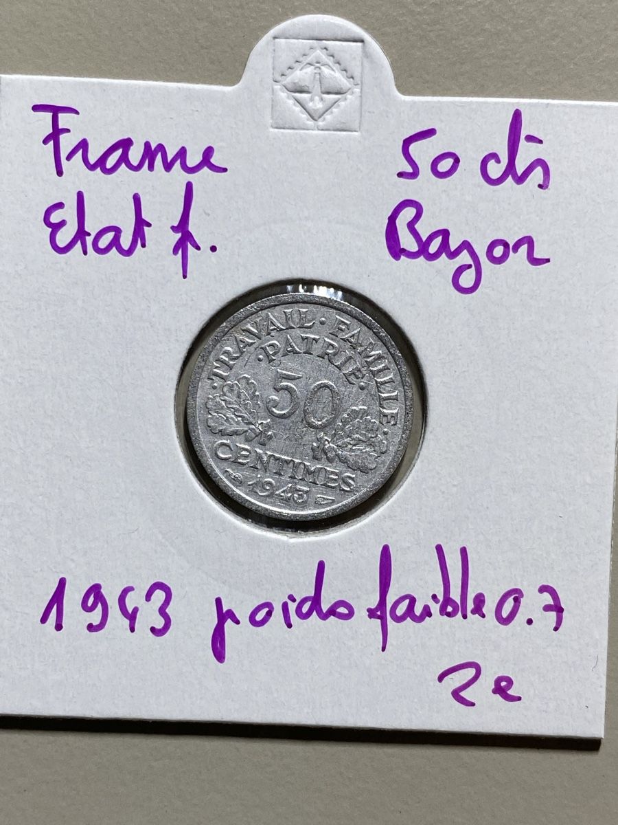 Tutti le monete: France - 50 centimes - 1943 – Usato da Payerne venduto da Mike1682