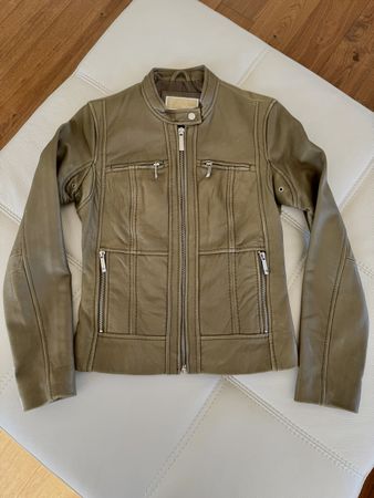 Michael Kors Genuine Leather Olive Green Jacket, Size XS