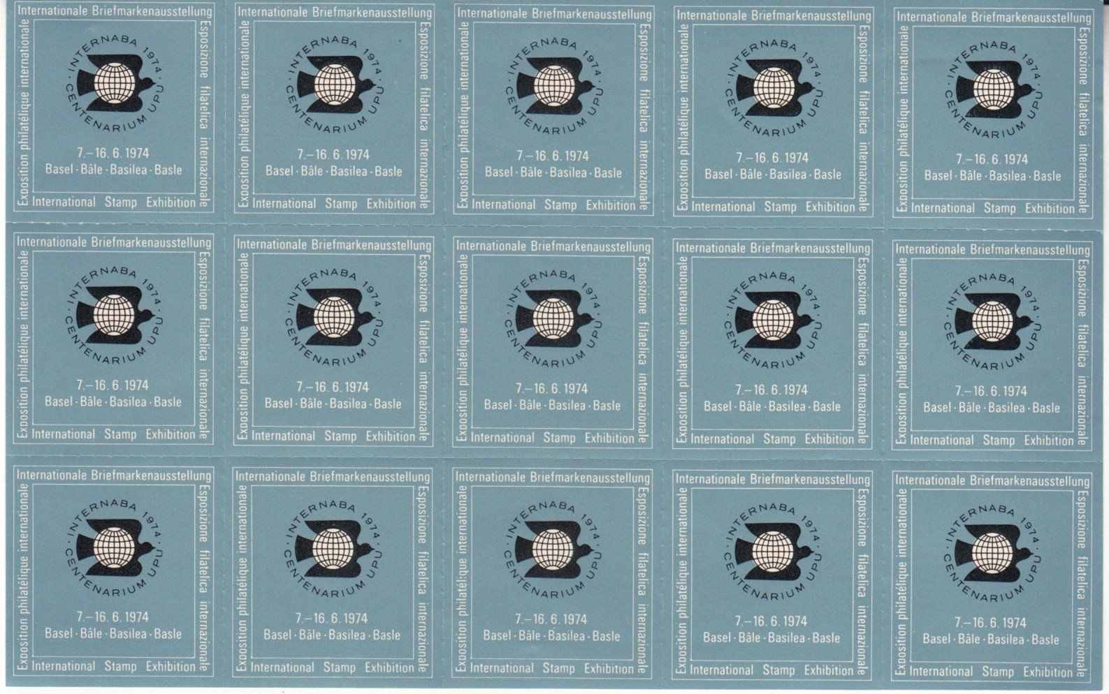 Tutti i francobolli: Internaba Basel 1974 Vignetten-Bogen postfrisch – Usato da Bürglen TG venduto da StampGraf