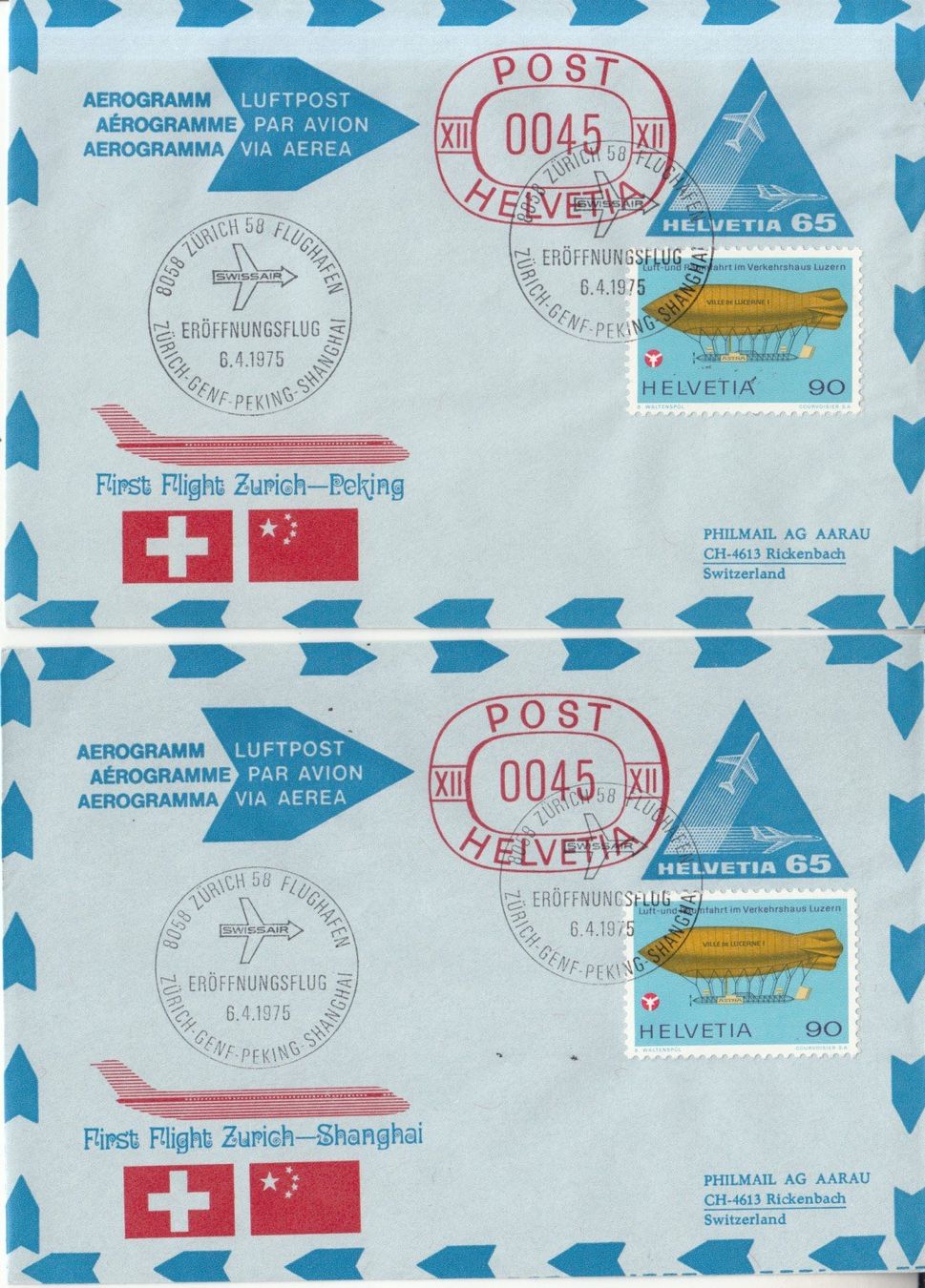 Tutti i francobolli: SLH RF 75.19 a + b mit Aerogramm FG 106 – Usato da Bürglen TG venduto da StampGraf