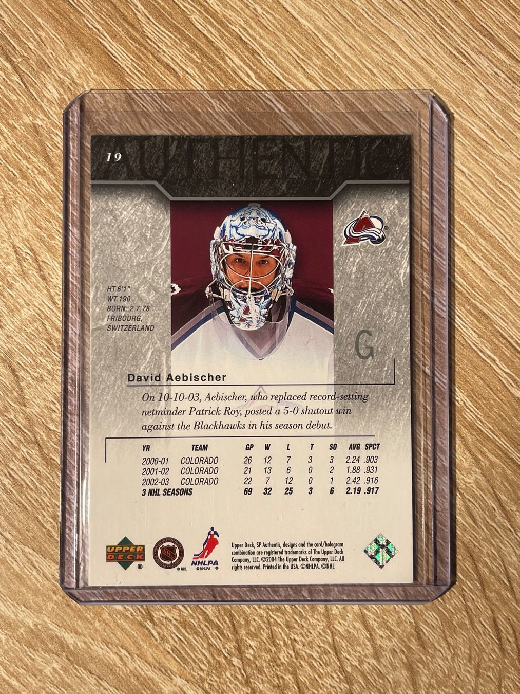 NHL Carte collezionabili: SP Authentic David Aebischer Colorado Avalanche – Usato da Thun venduto da Suomitiger 1