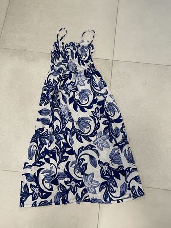 H&M Sommerkleid Gr S Blumenmuster weiss/blau leicht luftig 