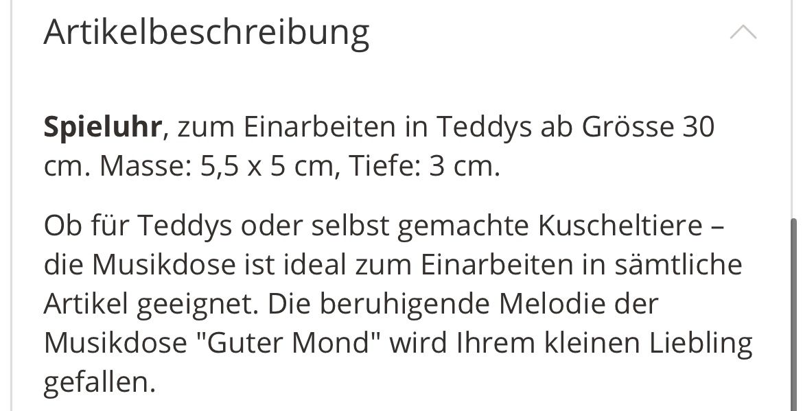 Carillon: Spieluhr zum Einarbeiten in Teddys – Nuovo e nell'imballaggio originale da Udligenswil venduto da nwal 1
