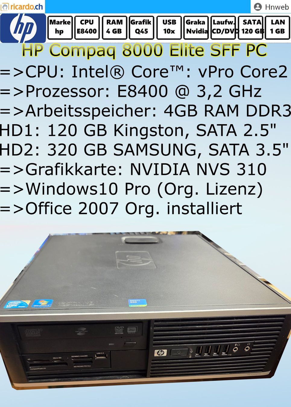 Hewlett Packard PC: PC HP Compaq 8000 Elite SFF PC – Usato da Kaisten venduto da Hnweb