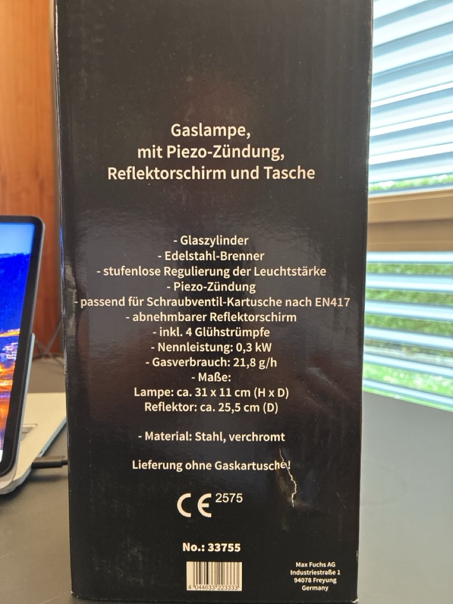 Lampen: Gaslampe – Neu und originalverpackt aus Cham von Akalt 1