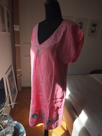 Zara pink linen beige shift dress M