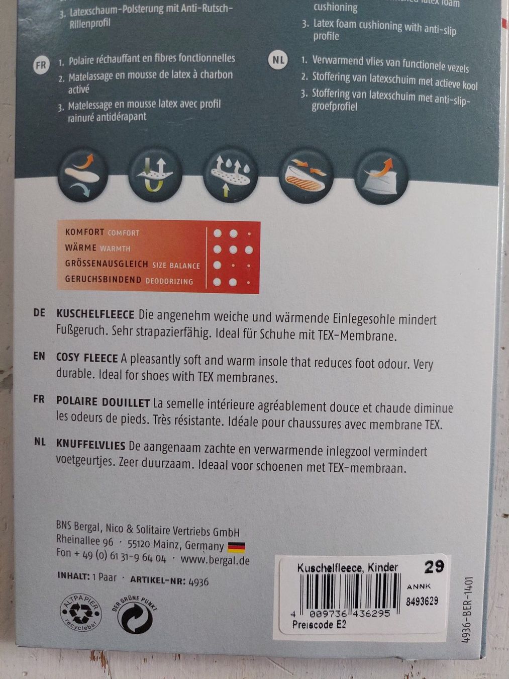 Giacche: Bergal Einlegesohle Kuschelfleece Grösse 29 – Nuovo e nell'imballaggio originale da Beckenried venduto da Havacola 8