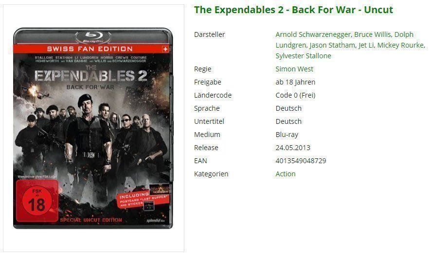 Tutti i DVDs: The Expendables 2 - Back For War (Bluray) – Usato da Buchrain venduto da Sssschaller