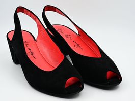 Pas de Rouge Slingback-Pumps, schwarzes Veloursleder Gr. 39