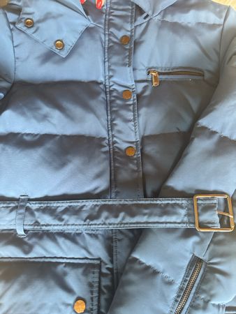 Doudoune longue bleue avec ceinture taille 36