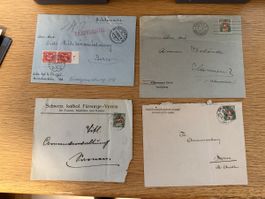 4 Belege und 2Karten mit Portomarken 