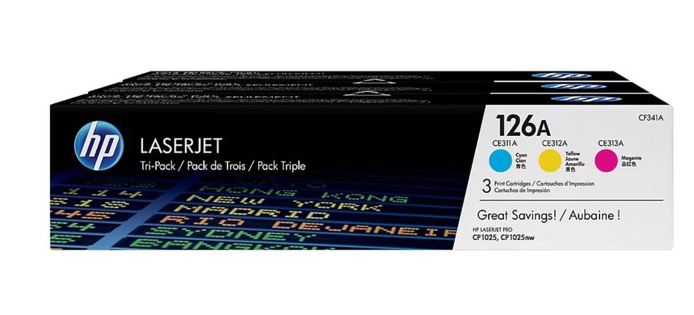 3x HP LaserJet CF341A Toner cyan, gelb und magenta, original (Neu ...