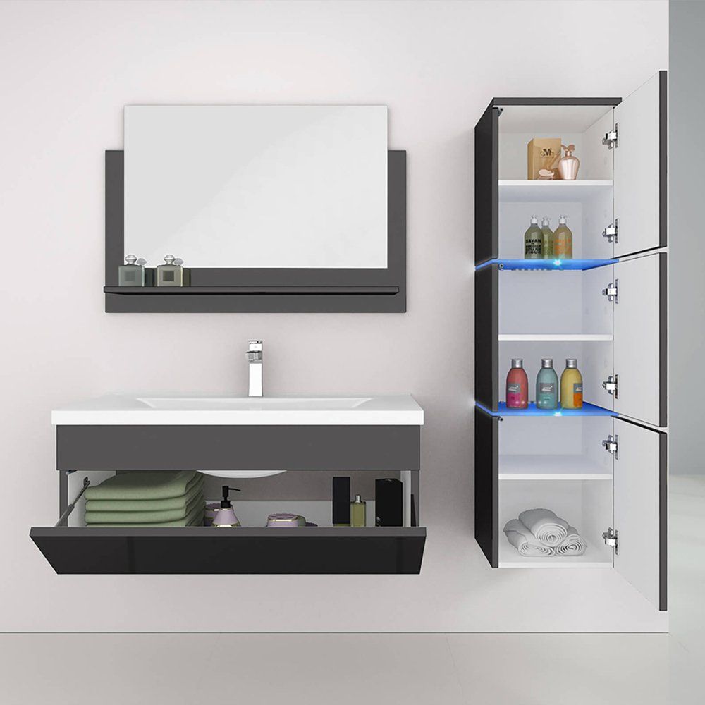 Mobili per bagno: 11861 - LED Badmöbel Set Wangen BIG L - Schwarz – Nuovo e nell'imballaggio originale da Wallenwil venduto da toesstal-vertrieb 7