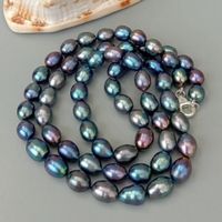 83cm 1cm Schwarz Perlen Kette Collier Barock Echt Perle Vrai