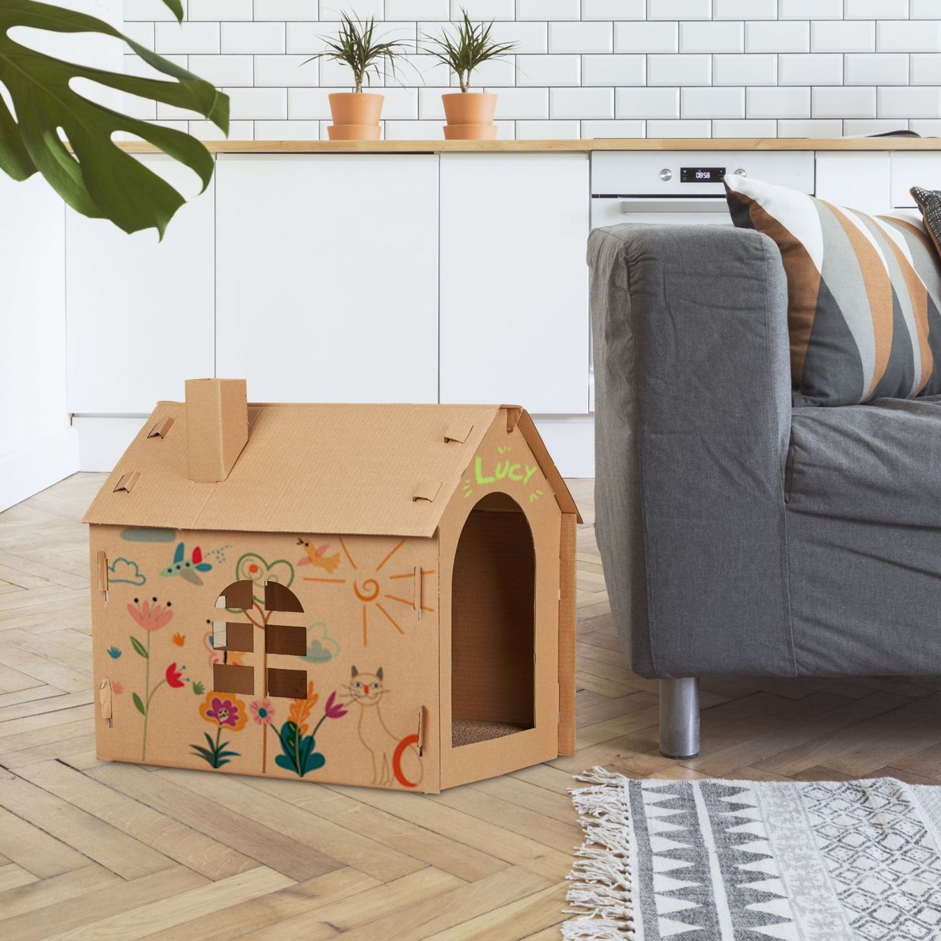 Katzenbaum - Kratzbaum: Katzenhaus aus Karton mit Kratzbrett – Neu und originalverpackt aus Gerlafingen von Tsuru 4