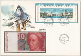 10 Franken Banknote 1989 - Briefmarken Block NABA ZÜRI 84
