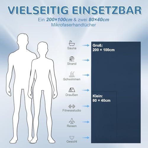 Biancheria da letto: Handtuch 3er Gross 200 100cm 2 Klein 80 40cm Microfaser – Nuovo e nell'imballaggio originale da Hundwil venduto da pak_7zvn 4
