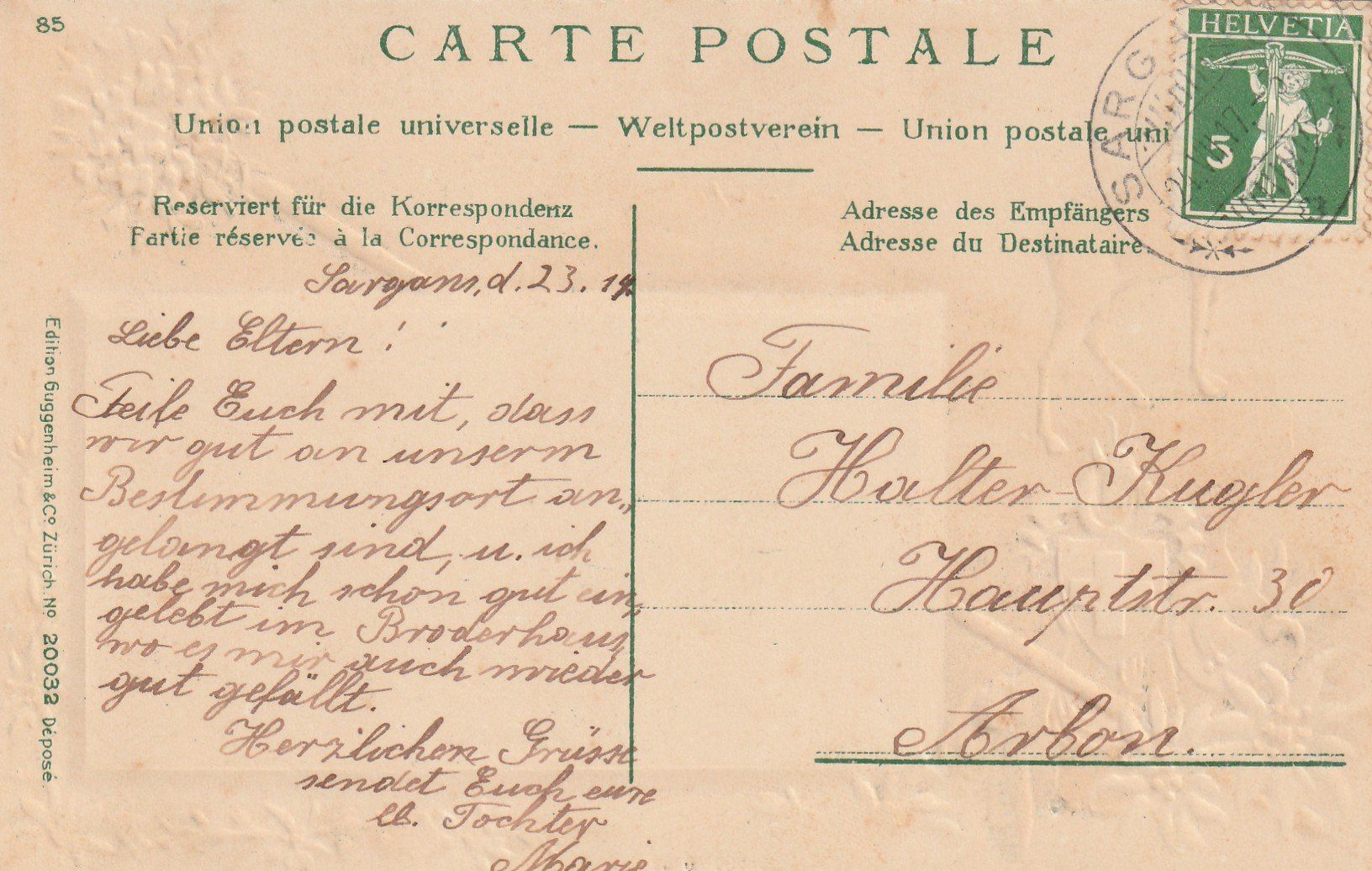 Cartoline postali: Sargans mit Schloss Prägekarte – Usato da Rorschacherberg venduto da fratovi2 1