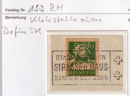 Rollenmarke 153 RM, Perfin SK auf Briefstück