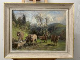 Hans Karl Baier Gemälde Kühe Natur Landschaft