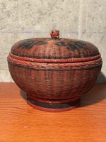 Vintage Handwoven Asian Basket with Lid, Decorative