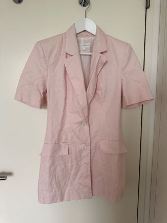Zara Pink Linen Mix Blazer Short Sleeve