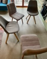 Set of 4 Fabric Dining Chairs with Wooden Legs, Used