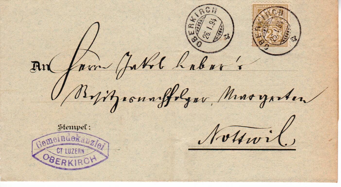 Tutti i francobolli: Oberkirch - Nottwil  1894 – Usato da Wolhusen venduto da Curver9