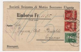 Postkarte Rimborso 4.IV.20 Muralto - Locarno mit Nr. 126II +
