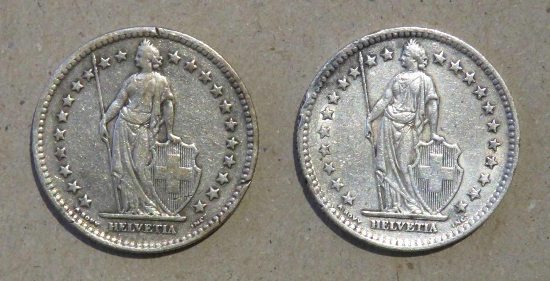 Toutes les monnaies: 2 x Fr. 2.-  1939 und 1945  Silber – D'occasion à Kreuzlingen par Koi4 1