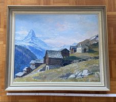 Oelgemaelde Matterhorn mit Huetten signiert J. Muller