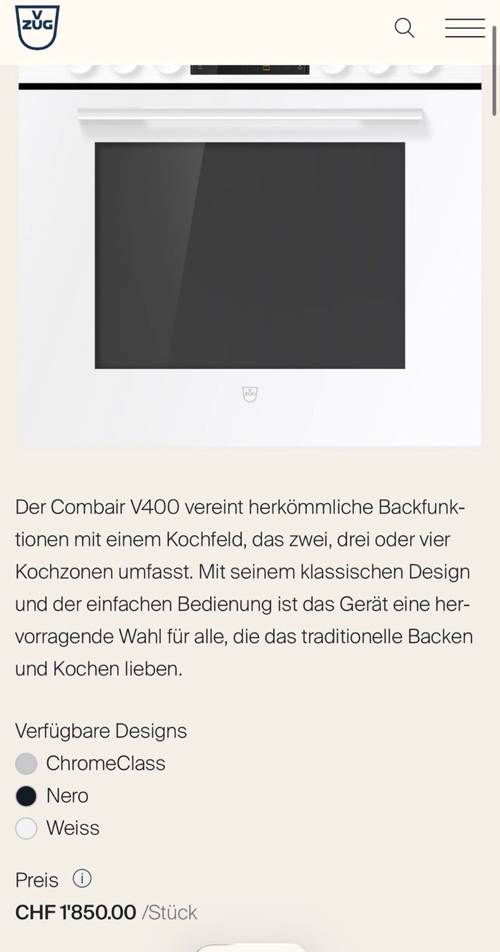 V-Zug Forni: Backofen zug swis norm. 55 cmm breit – Nuovo (secondo la descrizione) da Adliswil venduto da F.B.E 5