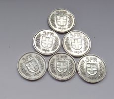 8 x Fr.5.-- seltenste Jahrgänge 1937-1952 Schweiz Silber