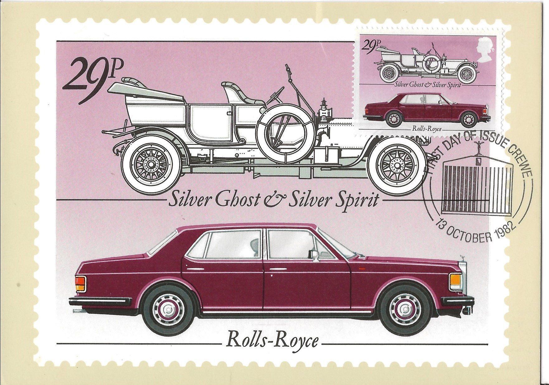 Cartoline postali: UK,  Maximumkarte, FDC, Auto, Rolls-Royce, 1982 – Usato da Frauenfeld venduto da Merk52