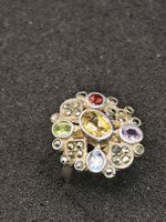 Vintage 925er Silber Ring bunte Edelsteine Markasiten Top