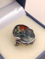 Art Deko 925er Silber Handgemachte Ring Natur Mosachat Top
