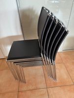 Schwarze Stühle, 6 Stk, verchromter Stahl, Kunstleder