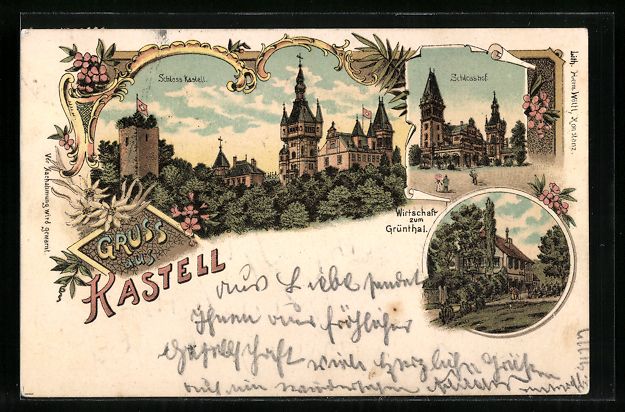 Cartoline postali: Litho Tägerwilen, Schloss Kastell, Gast – Usato da Berlin venduto da bartko-reher
