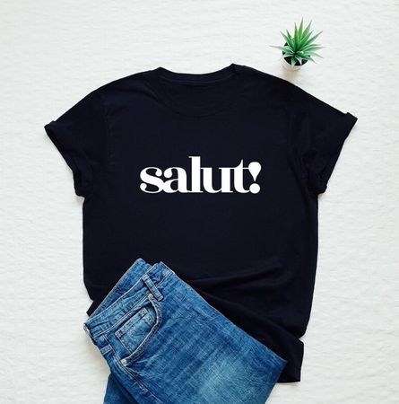Schwarzes T-Shirt "Salut!", Grösse XS Neu