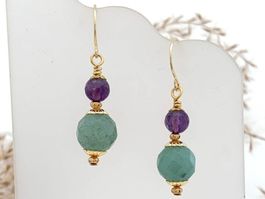 Aventurin und Amethyst Ohrringe - Sterling Silber vergoldet