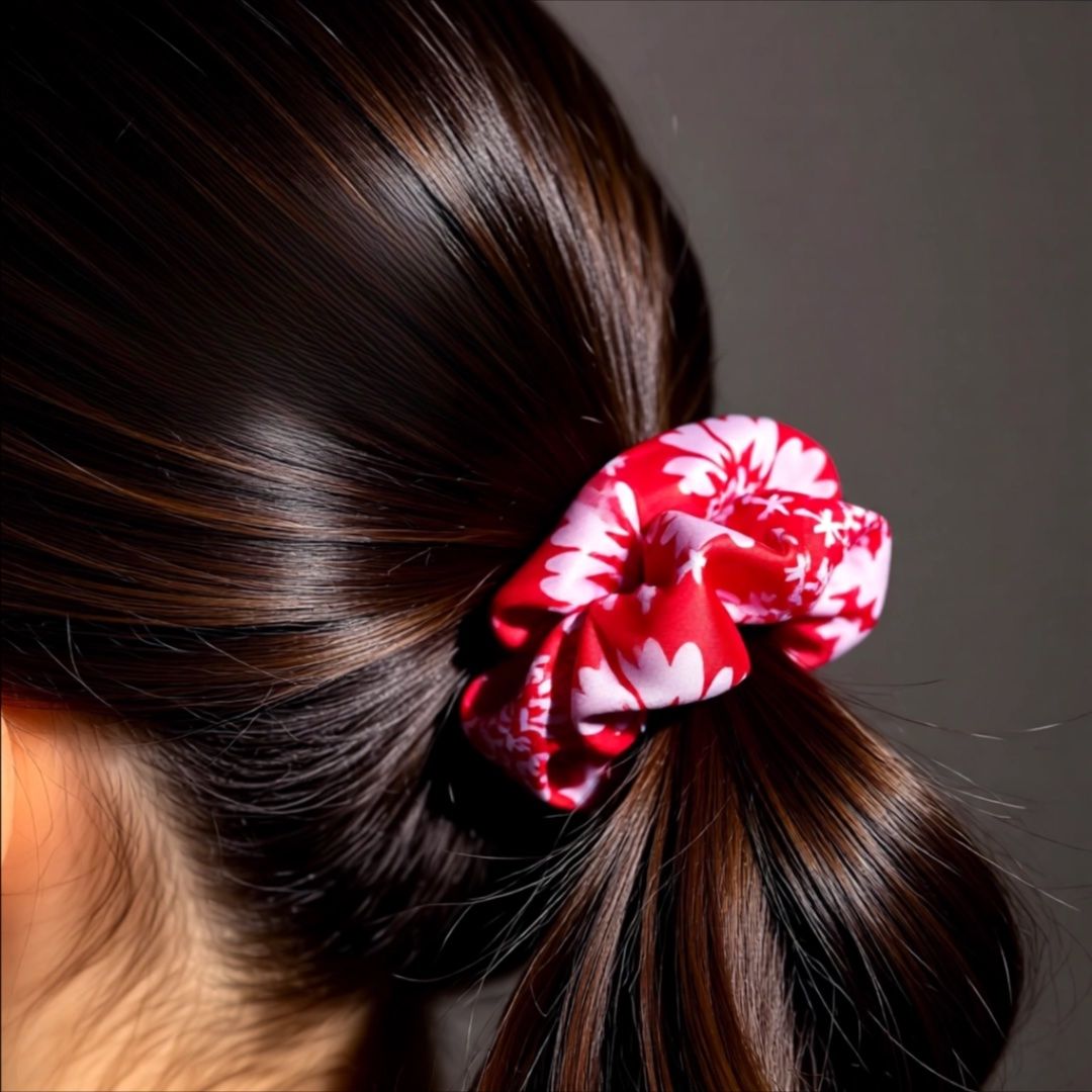Haarschmuck: Seide Scrunchie - Blumenrot - Elegant - Handgemachte - Neu! – Neu und originalverpackt aus Vals von ABA-Atelier 3