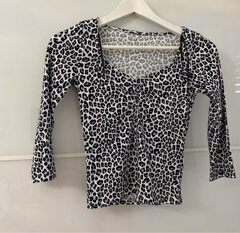 SOLY HUX Damen Langarm-Shirt Leopardenmuster – Figurbetont, Rückenfrei, U-Boot-Ausschnitt