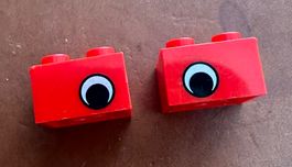 Lego Stein 2x2 rot mit Auge auf 2 Seiten Nr 3003pe2. 7Stück
