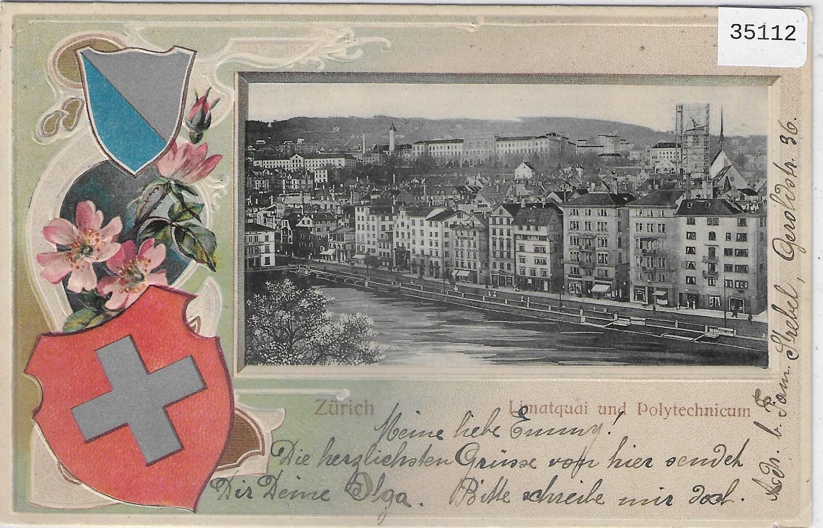 Cartoline postali: Zürich - Limmatquai und Polytechnicum - Präge-Litho – Usato da Ettingen venduto da Kartenplanet