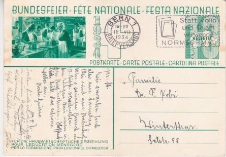 Cartoline postali: BUNDESFEIER-KARTE 1934 – Usato da Schlieren venduto da Rapaelli 1