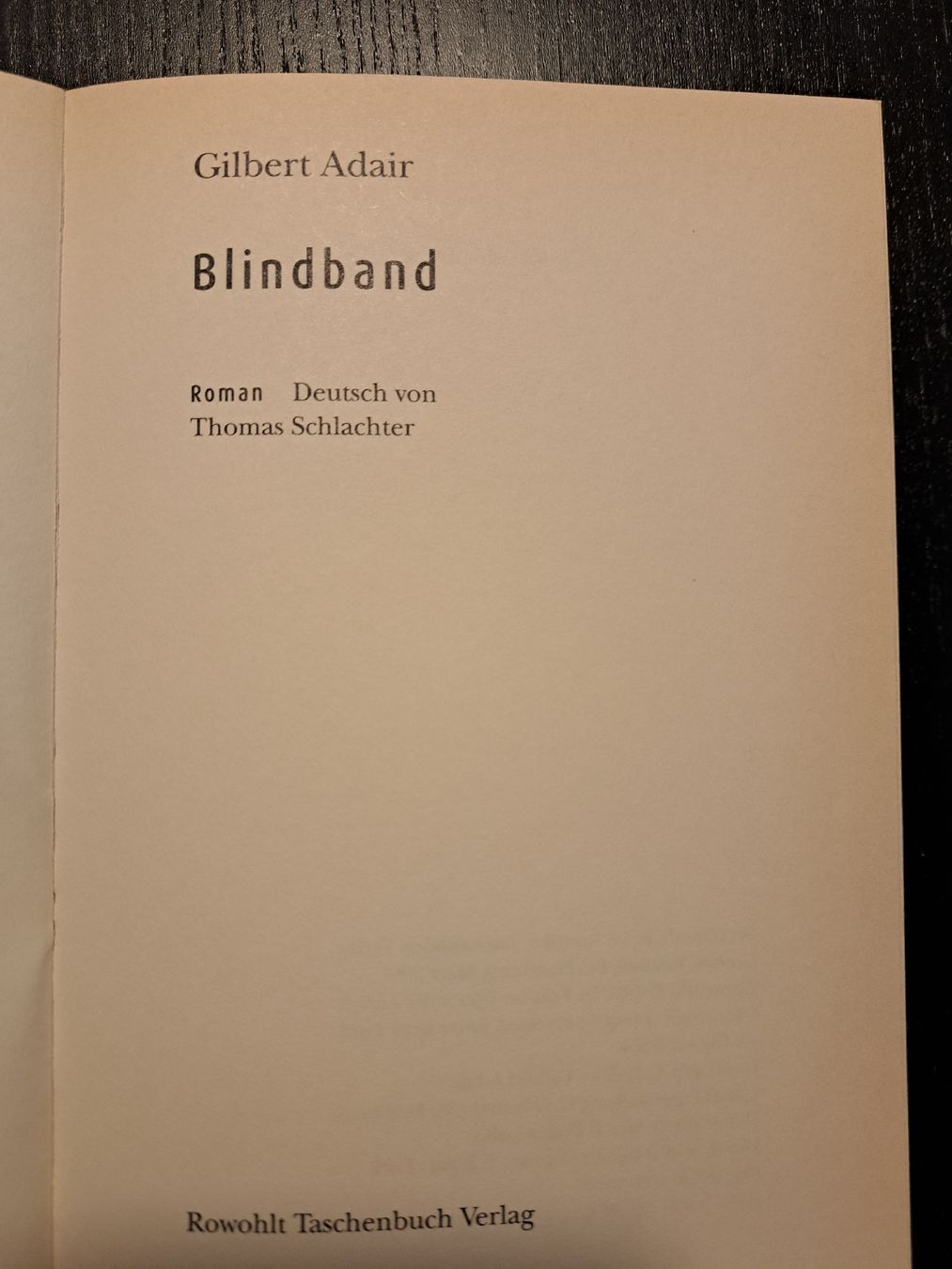 Libri: Blindband / Gilbert Adair / Roman – Usato da Ottenbach venduto da Rasenmaeeher 3