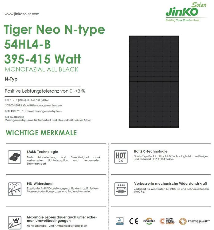 Jinko Tiger Neo Black JKM415N-54HL4-B - (FB, R30, MC4) | Kaufen Auf Ricardo