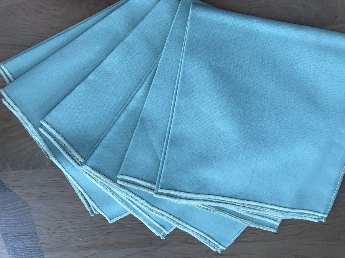 Altra biancheria da tavola: 6 Stoffservietten mint + 1 runde Tischdecke, gestreift, mint – Usato da Lostorf venduto da Gavia 1
