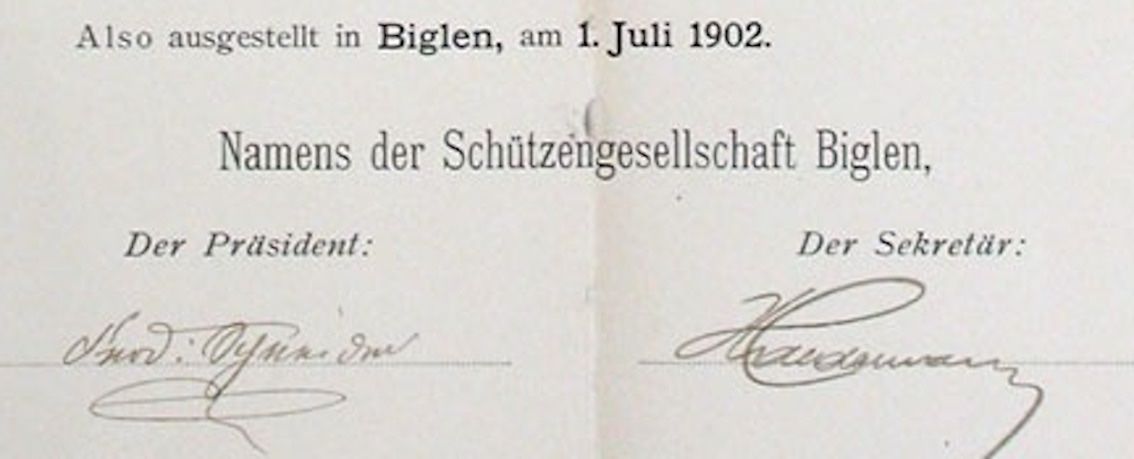 Documenti: Schützengesellschaft Biglen - 1902 – Usato da Solothurn venduto da Sgasche 1