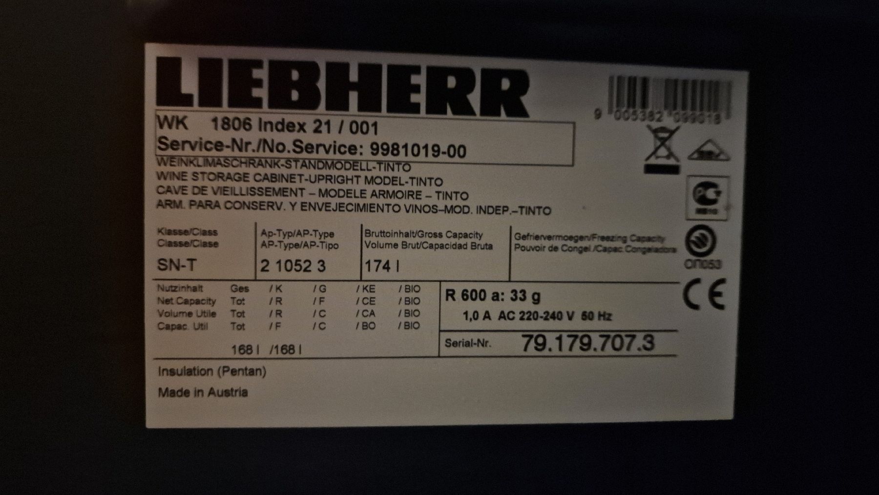 Liebherr Frigoriferi: cave à vins – Usato da Bottens venduto da seb_f9y5 3